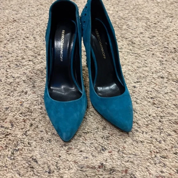 Rebecca Minkoff Heels 8.5 Teal Blue Suede High Heels - Picture 4 of 8